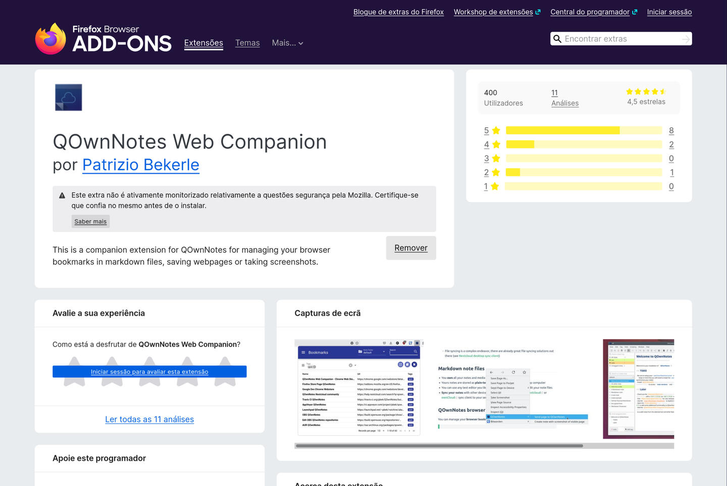 Imagem capturada no Firefox→Extensões→Web Companion