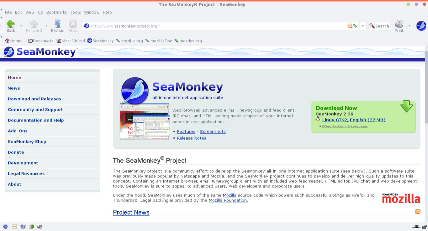 Seam Monkey Suite SeaMonkey Navigator no Arch Linux 2.26